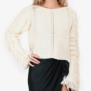 Phillip Lim Cream Fringe Knit Sweater